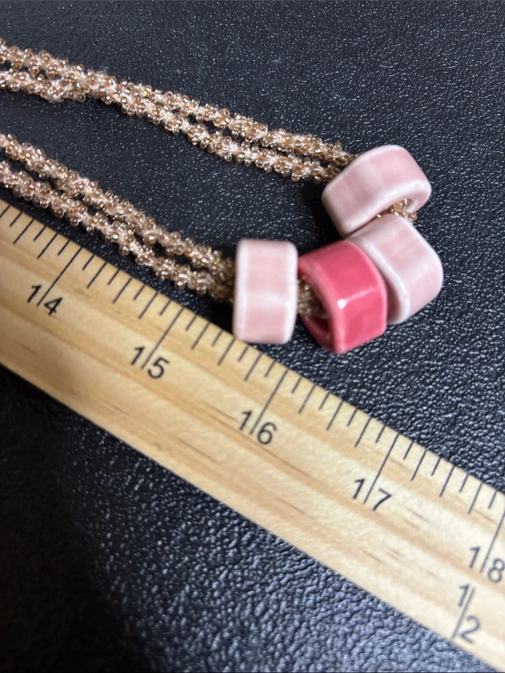 Rose Gold Boho Unique Beaded Long Necklace Pink Ceramic Accents